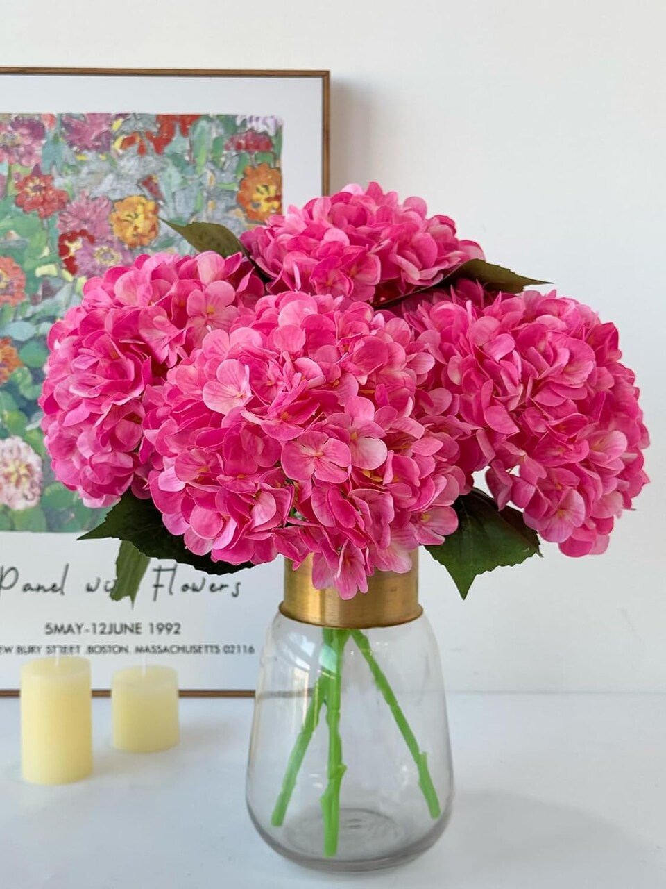 4-Pack Magenta Silk Hydrangea Artificial Flowers – Lifelike 20" Long Stem Bouquets for Home, Party, Wedding, and Table Centerpiece Decor (Rose Red)